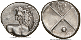 THRACE. Chersonesus. Ca. 4th century BC. AR hemidrachm (14mm). NGC AU. Persic standard, ca. 480-350 BC. Forepart of lion right, head reverted / Quadri...