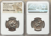 THRACE. Mesambria. Ca. 280-225 BC. AR tetradrachm (28mm, 16.37 gm, 11h). NGC VF 4/5 - 4/5, overstruck. Late posthumous issue in the name and types of ...