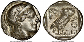 ATTICA. Athens. Ca. 440-404 BC. AR tetradrachm (24mm, 17.22 gm, 4h). NGC Choice AU 5/5 - 4/5. Mid-mass coinage issue. Head of Athena right, wearing ea...