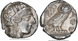 ATTICA. Athens. Ca. 440-404 BC. AR tetradrachm (25mm, 17.16 gm, 8h). NGC Choice AU 5/5 - 4/5. Mid-mass coinage issue. Head of Athena right, wearing ea...