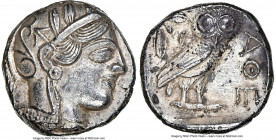 ATTICA. Athens. Ca. 440-404 BC. AR tetradrachm (25mm, 17.17 gm, 4h). NGC Choice AU 5/5 - 3/5. Mid-mass coinage issue. Head of Athena right, wearing ea...