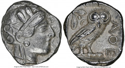 ATTICA. Athens. Ca. 440-404 BC. AR tetradrachm (25mm, 17.17 gm, 8h). NGC Choice AU 4/5 - 4/5. Mid-mass coinage issue. Head of Athena right, wearing ea...