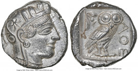 ATTICA. Athens. Ca. 440-404 BC. AR tetradrachm (25mm, 17.18 gm, 4h). NGC Choice AU 4/5 - 4/5, flan flaw. Mid-mass coinage issue. Head of Athena right,...