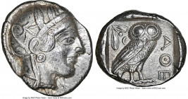 ATTICA. Athens. Ca. 440-404 BC. AR tetradrachm (25mm, 17.17 gm, 10h). NGC AU 5/5 - 4/5. Mid-mass coinage issue. Head of Athena right, wearing earring,...