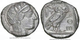 ATTICA. Athens. Ca. 440-404 BC. AR tetradrachm (25mm, 17.12 gm, 4h). NGC XF 5/5 - 4/5. Mid-mass coinage issue. Head of Athena right, wearing earring, ...
