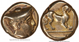 LESBOS. Mytilene. Ca. 377-326 BC. EL sixth-stater or hecte (10mm, 2.53 gm, 3h). NGC VF 3/5 - 4/5. Head of Hermes right, wearing petasus / Panther crou...