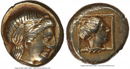 LESBOS. Mytilene. Ca. 377-326 BC. EL sixth-stater or hecte (10mm, 2.55 gm, 11h). NGC Choice XF 5/5 - 4/5. Laureate head of Apollo right / Head of fema...