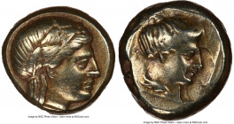 LESBOS. Mytilene. Ca. 377-326 BC. EL sixth-stater or hecte (10mm, 2.53 gm, 8h). NGC Choice XF 4/5 - 3/5. Laureate head of Apollo right / Head of femal...