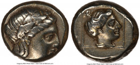 LESBOS. Mytilene. Ca. 377-326 BC. EL sixth-stater or hecte (10mm, 2.56 gm, 11h). NGC XF 3/5 - 4/5. Laureate head of Apollo right / Head of female righ...