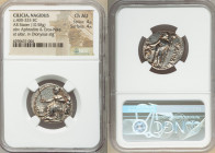 CILICIA. Nagidus. Ca. 400-333 BC. AR stater (24mm, 10.58 gm, 7h). NGC Choice AU 4/5 - 4/5. Aphrodite, wearing turreted crown, seated left, holding phi...