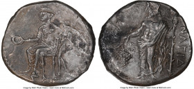 CILICIA. Nagidus. Ca. 400-333 BC. AR stater (24mm, 10.50 gm, 1h). NGC AU 4/5 - 2/5, overstruck. Aphrodite, wearing turreted crown, seated left, holdin...