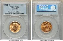 George V gold Sovereign 1911-C MS63 PCGS, Ottawa mint, KM20. AGW 0.2355 oz. 

HID09801242017

© 2022 Heritage Auctions | All Rights Reserved