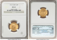 Republic gold 4 Pesos 1916 MS63 NGC, Philadelphia mint, KM18. 

HID09801242017

© 2022 Heritage Auctions | All Rights Reserved