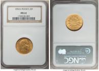 Napoleon III gold 20 Francs 1852-A MS61 NGC, Paris mint, KM774. 

HID09801242017

© 2022 Heritage Auctions | All Rights Reserved