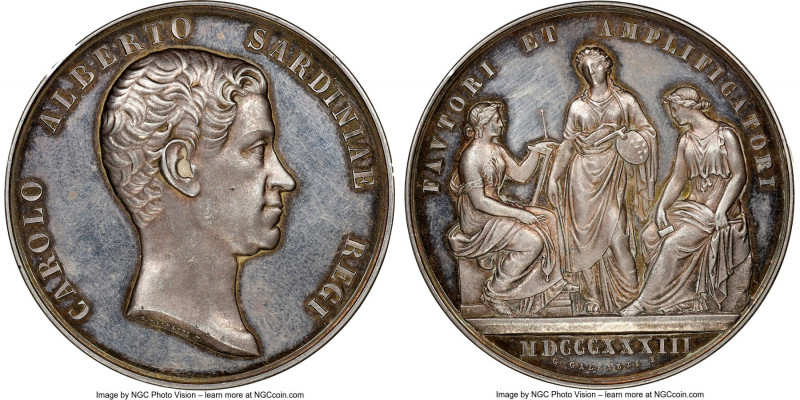 Sardinia. Carlo Alberto silver "Architecture and Arts" Medal 1855-Dated MS63 NGC...