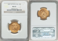 Willem III gold 10 Gulden 1889 MS65 NGC, Utrecht mint, KM106. 

HID09801242017

© 2022 Heritage Auctions | All Rights Reserved