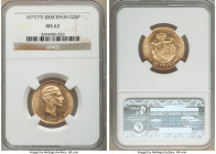 Alfonso XII gold 25 Pesetas 1877(77) DE-M MS62 NGC, Madrid mint, KM673. Buttery colored golden surfaces. AGW 0.2333 oz. From the "For My Daughters" Co...