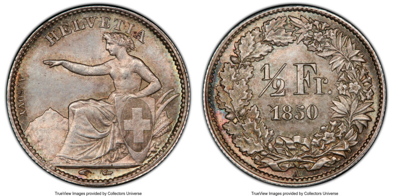 Confederation 1/2 Franc 1850-A MS65 PCGS, Paris mint, KM8. 

HID09801242017

© 2...