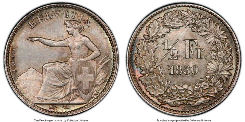 Confederation 1/2 Franc 1850-A MS65 PCGS, Paris mint, KM8. 

HID09801242017

© 2...