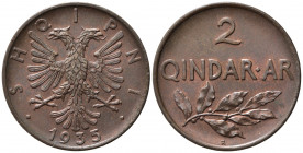 ALBANIA. Zog I (1928-1939). 2 Qindar Ar 1935 R. Roma. Cu. KM#15. qFDC