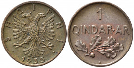 ALBANIA. Zog I (1928-1939). 1 Qindar Ar 1935 R. Roma. Cu. KM#14. SPL
