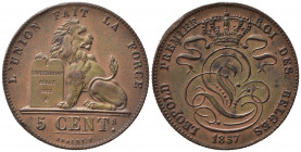 BELGIO. Leopoldo I. 5 centimes 1857. colpetti al bordo. #KM 5.1. qSPL