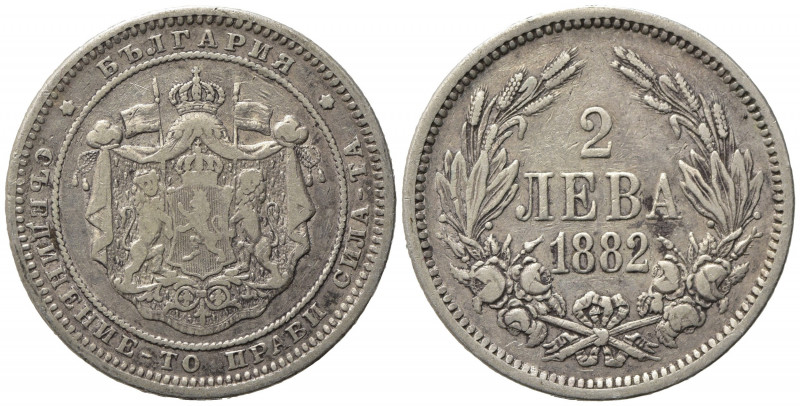 BULGARIA. Alexander I (1879-1886). 2 Leva 1882. Ag. KM#5. BB
