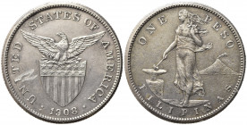 FILIPPINE. Amministrazione degi Stati Uniti. 1 Peso 1908 S. Ag. KM#172. BB