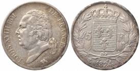 FRANCIA. Luigi XVIII (1815-1824). 5 Francs 1824 A. Ag. KM#711.1. BB
