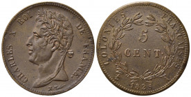FRANCIA. Colonie Francesi. Carlo X (1824-1830). 5 centimes 1825. KM#10.1. SPL+