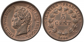 FRANCIA. Colonie Francesi. Luigi Filippo (1830-1848). 5 centimes 1844 A. KM#12. FDC