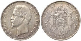 FRANCIA. Napoleone III (1852-1870). 5 Francs 1856 A. Ag. KM# 782.1. BB