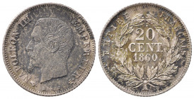 FRANCIA. Napoleone III (1852-1870). 20 centimes 1860 A. Ag. SPL+