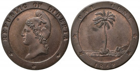 LIBERIA. One Cent 1862. Cu. KM#3. FDC