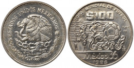 MESSICO. 100 Pesos 1985 "Mondiali di calcio Messico 86". Ag (31,1 g). KM#499. FDC