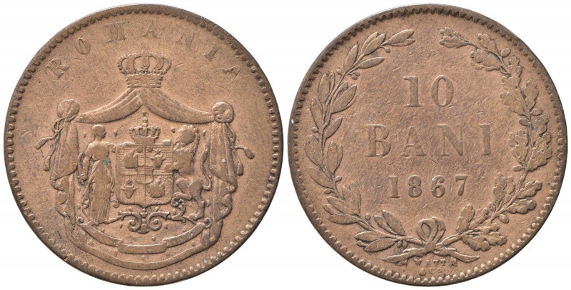 ROMANIA. 10 Bani 1867. Cu. MB