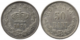 ROMANIA. Carol I (1866-1914). 50 Bani 1876. Ag. KM#9. SPL+/qFDC