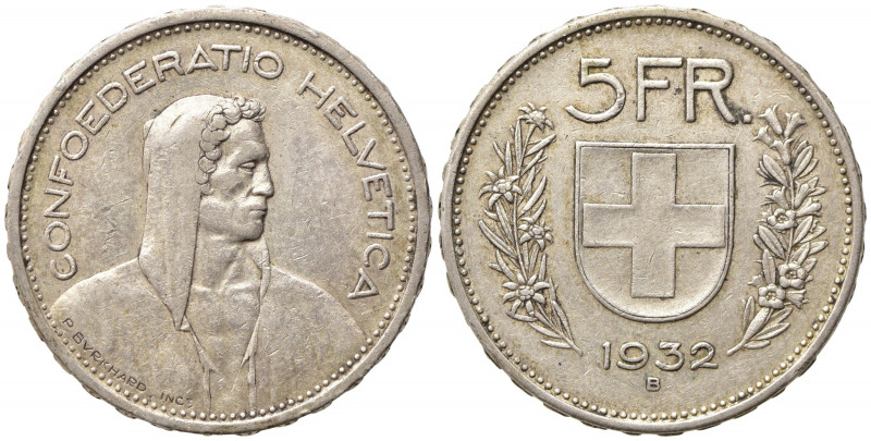 SVIZZERA. 5 Francs 1932 B. Ag. BB+