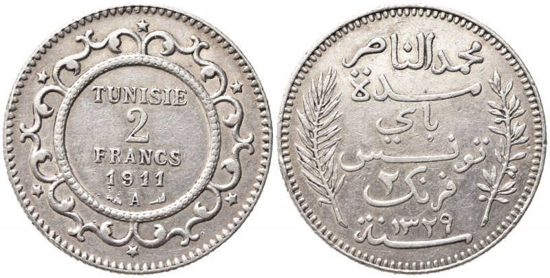 TUNISIA. 2 Francs 1911 A. Ag. SPL