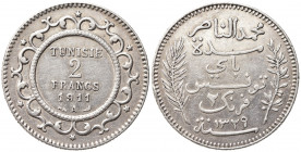 TUNISIA. 2 Francs 1911 A. Ag. SPL