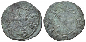 ANCONA. Monetazione del XV sec. Quattrino Mi (0,31 g). Cavaliere galoppante a destra - Croce con estremità trifogliate. DM 2°tipo. MB