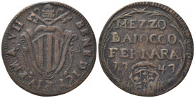 FERRARA. Stato Pontificio. Benedetto XIV (1740-1758). Mezzo Baiocco 1747. BB