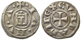 GENOVA. REPUBBLICA (1139-1339). Denaro Ag (0,86 g). D/ Castello. R/ Croce. MIR 16. BB