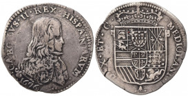 MILANO. Carlo II (1665-1700). Mezzo filippo 1676 Ag (13,81 g). MIR 388/1. Raro. BB
