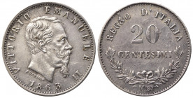 Vittorio Emanuele II (1861-1878). 20 centesimi 1863 M. Milano. Ag. Gig.84. qSPL