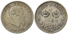 SAVOIA. Vittorio Emanuele II. 1 lira 1863 M. Ag. Punzonature coeve. MB