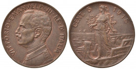 Vittorio Emanuele III (1900-1943). 5 centesimi 1915 "Italia su Prora". Gig.261 NC. SPL+