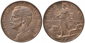 Vittorio Emanuele III (1900-1943). 5 centesimi 1918 "Italia su Prora". Gig.262 NC. qFDC