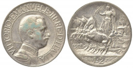 Vittorio Emanuele III (1900-1943). 2 Lire 1908 "Quadriga Veloce" Ag. Gig.96. BB+
