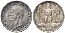 Vittorio Emanuele III (1900-1943). 5 lire 1927 **due rosette "Aquilotto". Gig.74a. FDC